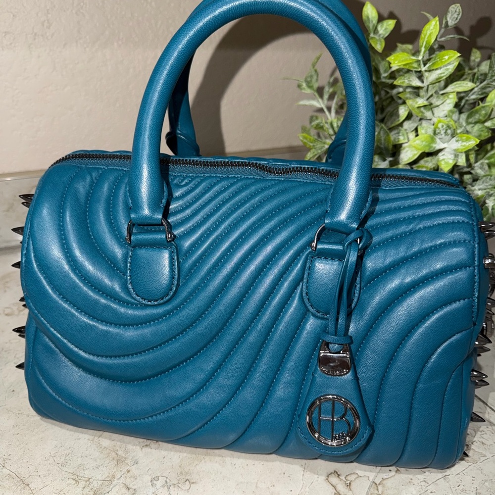 Henri Bendel Teal Quilted Satchel with Silver-Tone Hardware